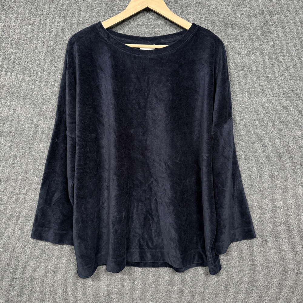 Pure Jill Plus Sz 2X Top Blouse Black Velour Cotton Blend Minimalist Witchy‎